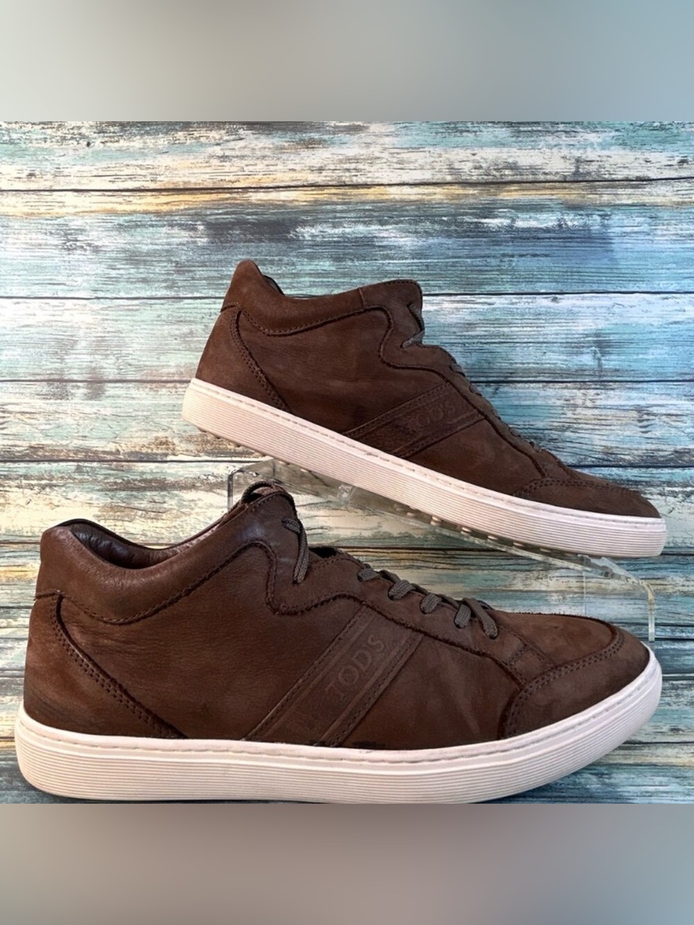 TOD'S Sneakers Mens US Size 10 Brown Nubuck Leather Lace Up Handmade Casual Shoe